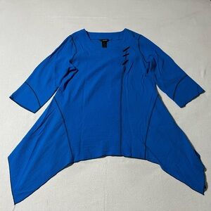 Ali Miles Women’s Medium Crinkle‎ Top Blouse 3/4 Sleeve Blue